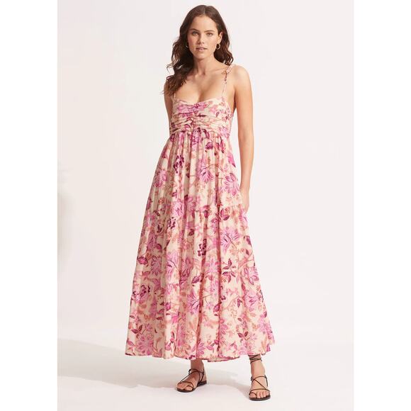 Seafolly Silk Road Midi Dress - Parfait Pink size s l NWT - Picture 2 of 5